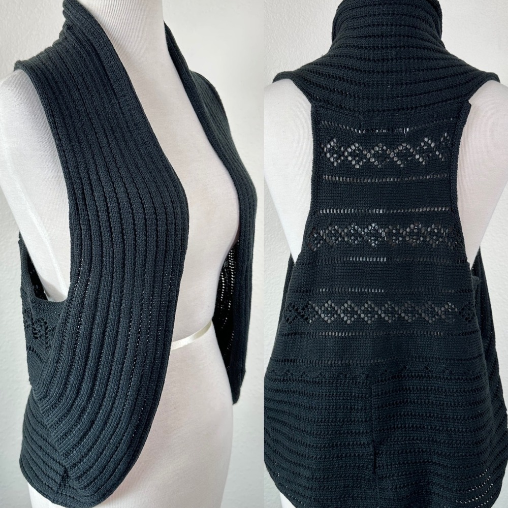 Papillon Black Crochet Vest XL Boho Witchy Festival Drape Cardigan‎ NWT